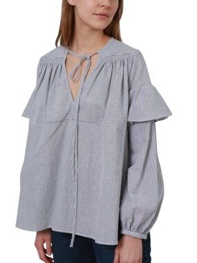 Rachel Comey Willow Top Blue and White Striped Cotton Tie-Neck Size 6